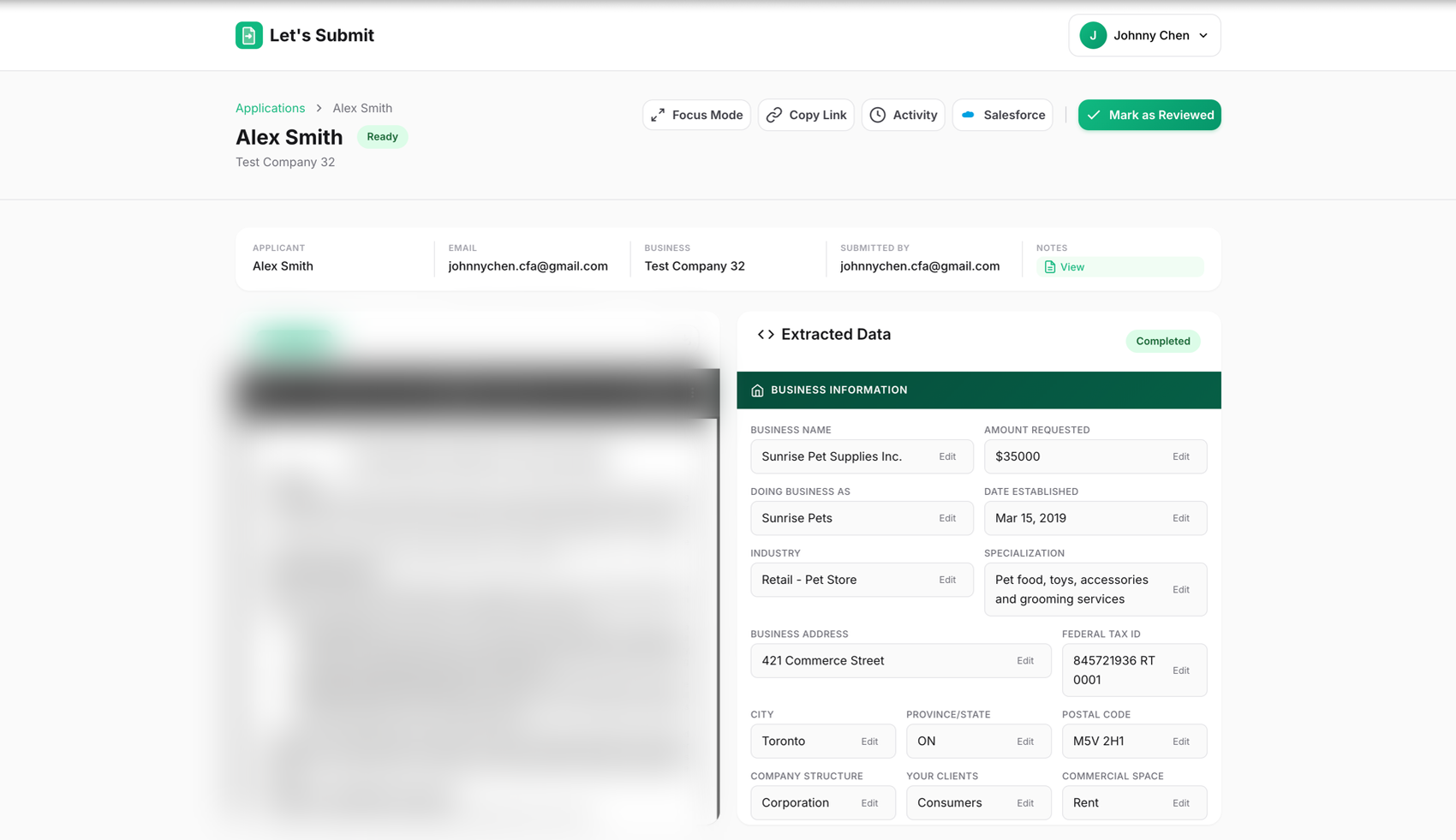Client detail with shared documents and activity